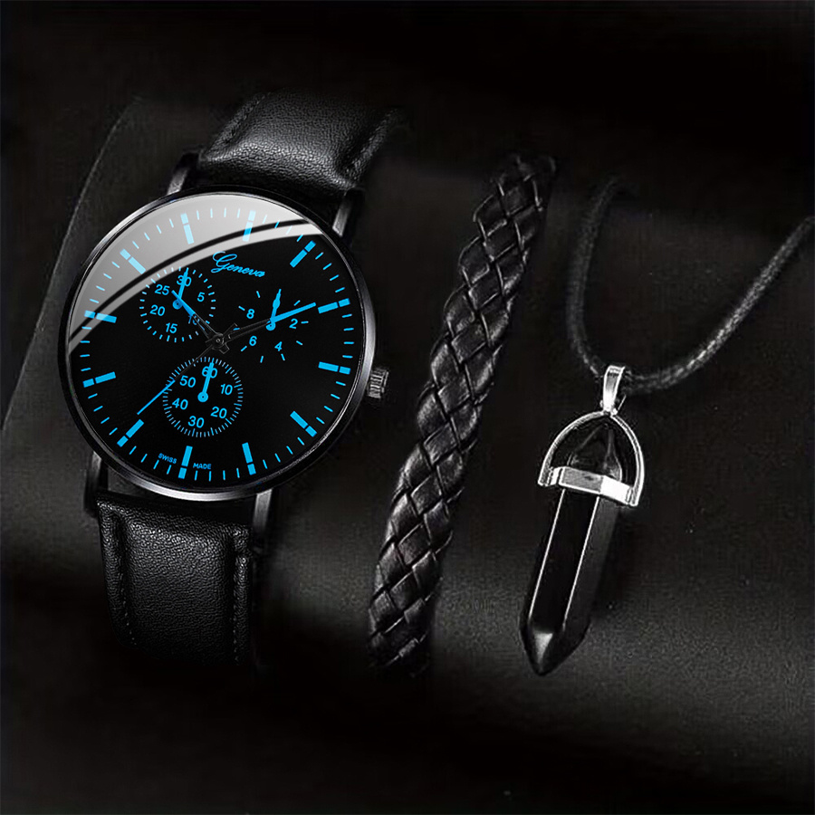 3PCS Fashion Men Business Watc - Leather Watch Band Men incelemesi ve fiyatı