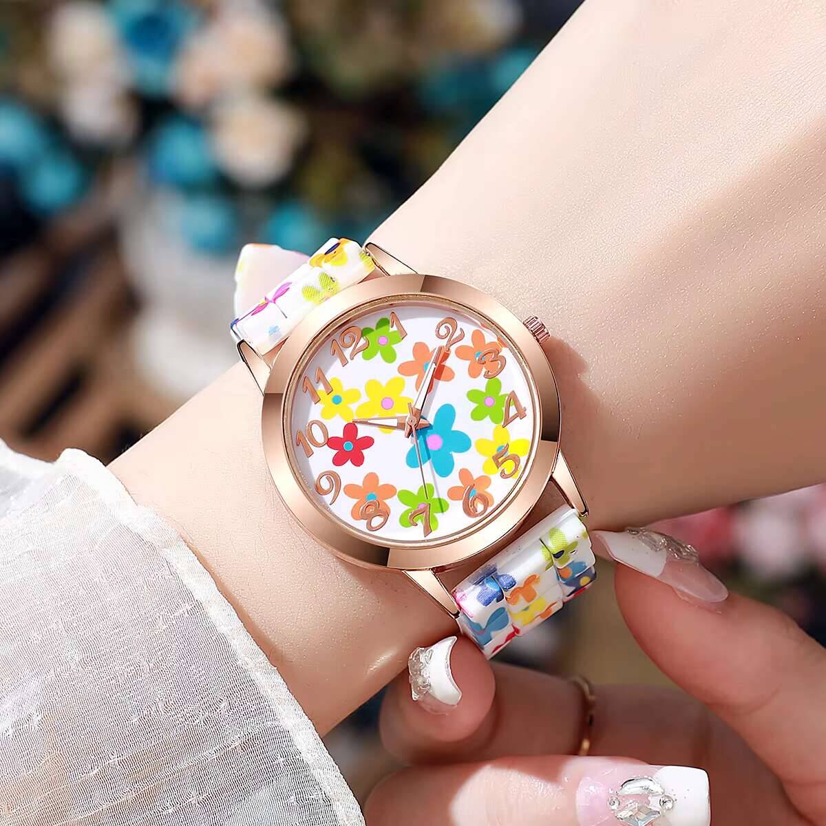 2PCS Fashion Flower Printed Wo - Silicone Band Women incelemesi ve fiyatı