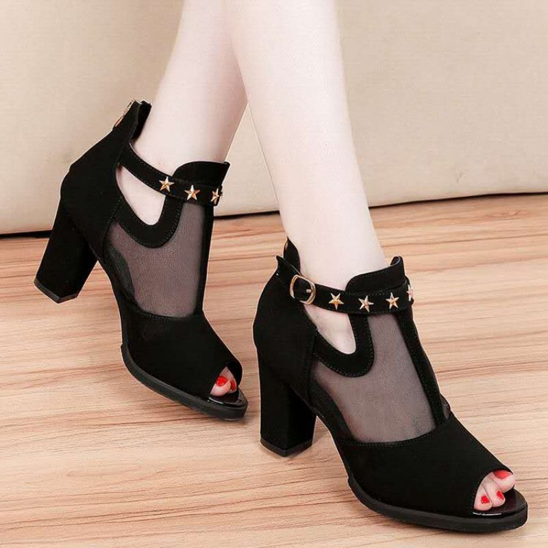 Mesh Peep Toe Block High Heels - Mesh Strap Metal incelemesi ve fiyatı