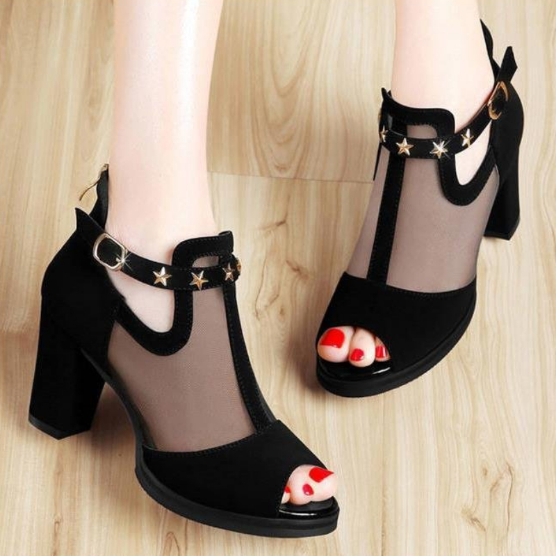 Mesh Peep Toe Block High Heels - Mesh Strap Metal incelemesi ve fiyatı