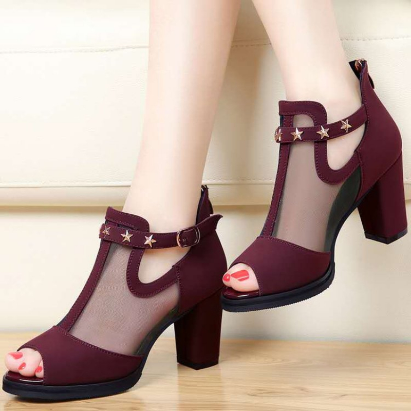 Mesh Peep Toe Block High Heels - Mesh Strap Metal incelemesi ve fiyatı