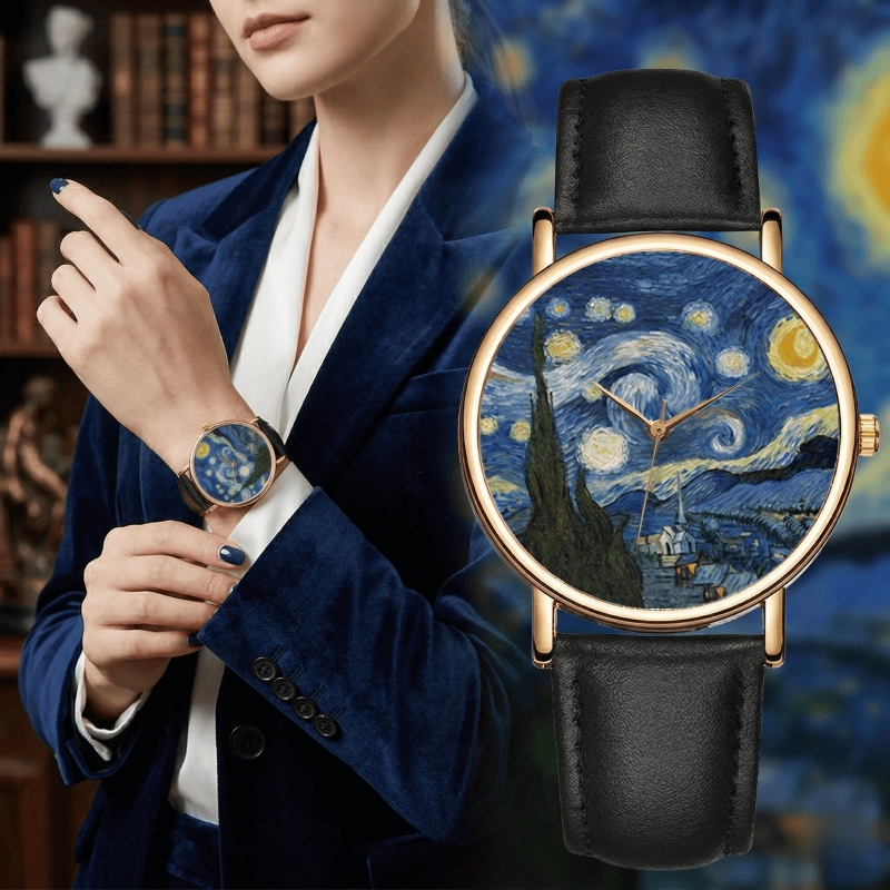 Van Gogh Painting Dial Watches - Leather Watch Band Men incelemesi ve fiyatı