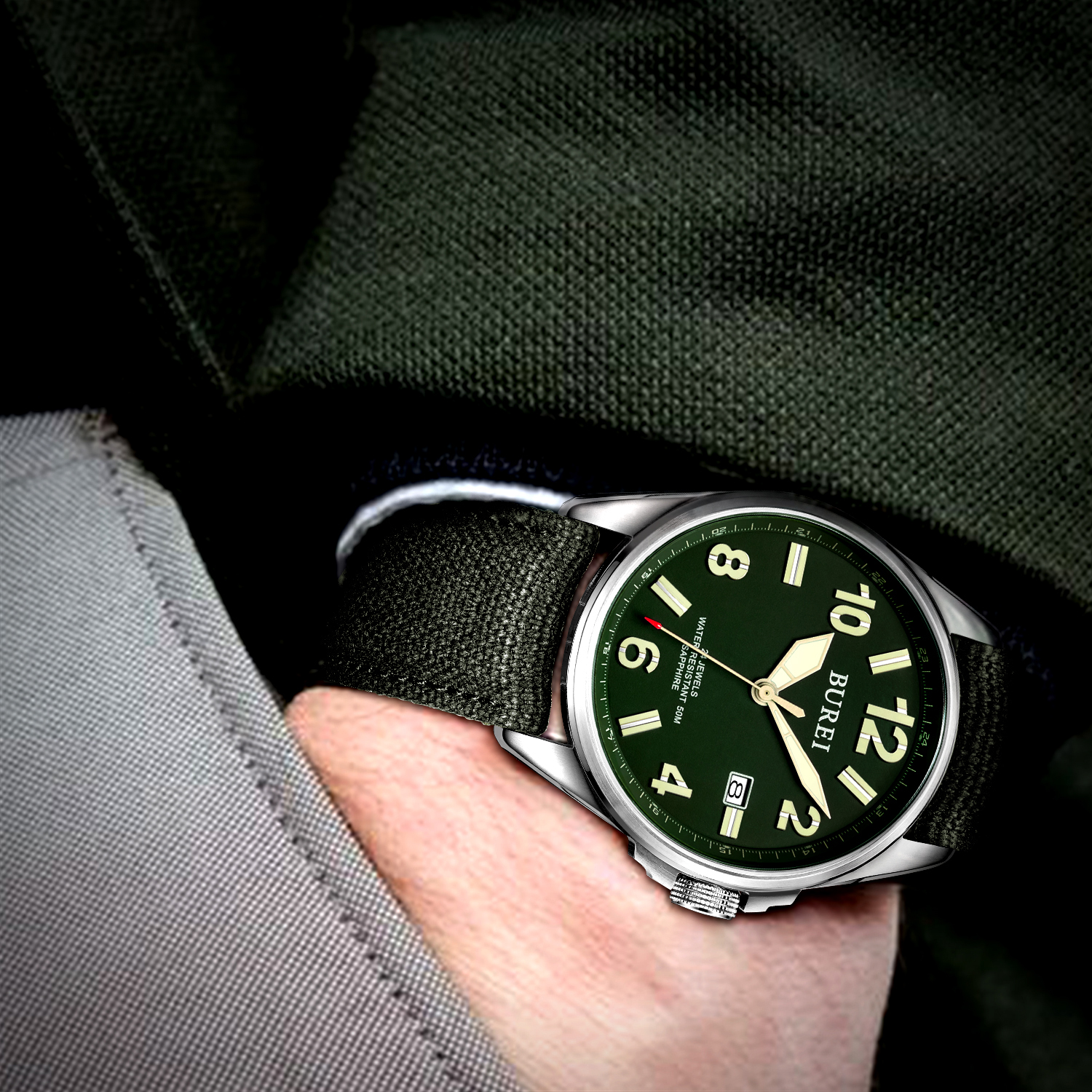NH35 BUREI Luxury Brand Men Au - Canvas Strap Watch incelemesi ve fiyatı