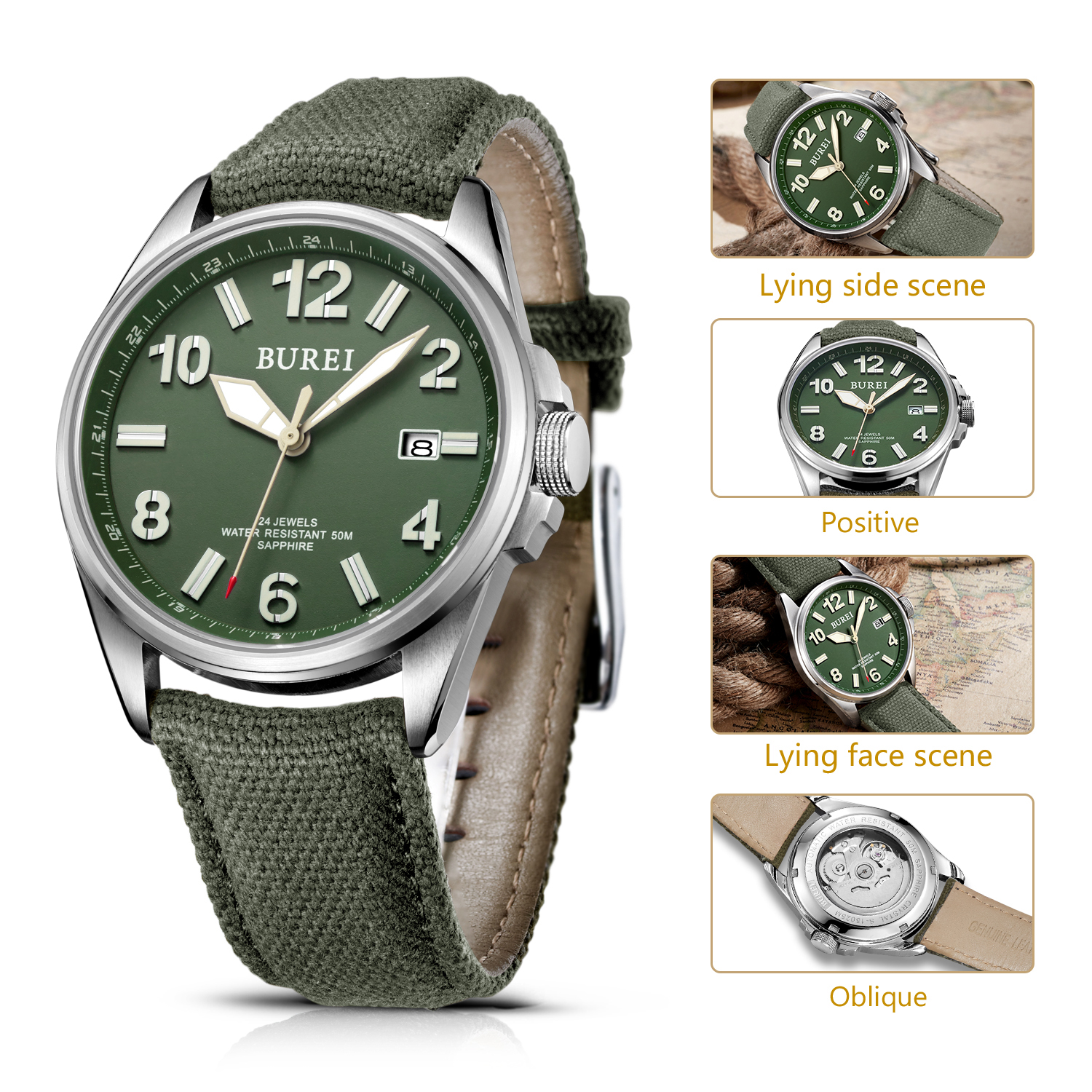 NH35 BUREI Luxury Brand Men Au - Canvas Strap Watch incelemesi ve fiyatı