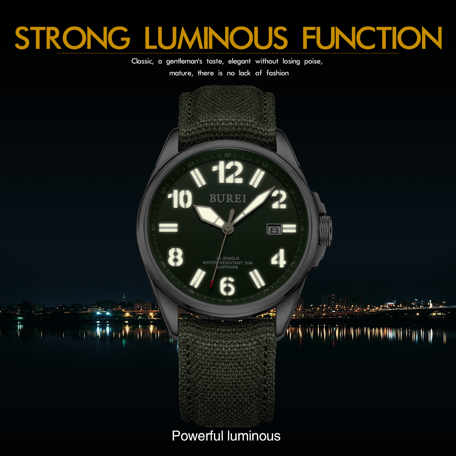 NH35 BUREI Luxury Brand Men Au - Canvas Strap Watch incelemesi ve fiyatı